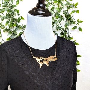 Gold World Map Statement Necklace